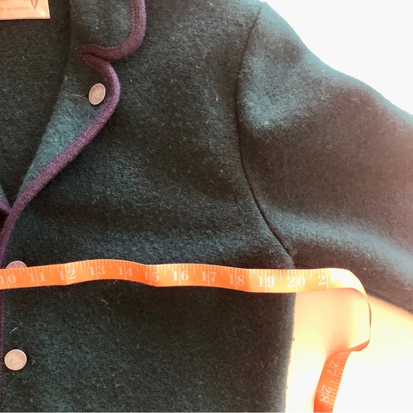 1960s Austrian Vintage Boiled Wool Jacket With Nickel Buttons Blue-Green w Navy - Picture 5 of 7